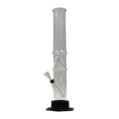 Bong en verre ordinaire de 40 cm avec une base noire, conçu pour les accessoires de fumeurs, mettant en valeur une pipe à eau en verre élégante et minimaliste.