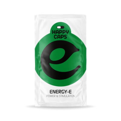 Image de gélules Energy-E de Happy Caps, un produit connu pour ses effets potentiels sur l'énergie et l'humeur.