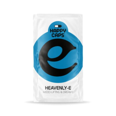 Image représentant les gélules Heavenly-E de Happy Caps, un produit connu pour ses effets euphorisants et stimulants sur l'humeur.