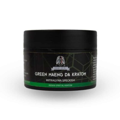 Image des gélules Maeng Da Kratom vert d'Indian Spirit, un produit contenant des gélules de Kratom, souvent utilisées pour leurs effets potentiels sur l'énergie et l'humeur.