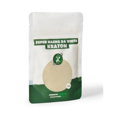 Sachet du Maeng Da Kratom blanc de Maka : Un produit de kratom pur et puissant pour une expérience rafraîchissante.